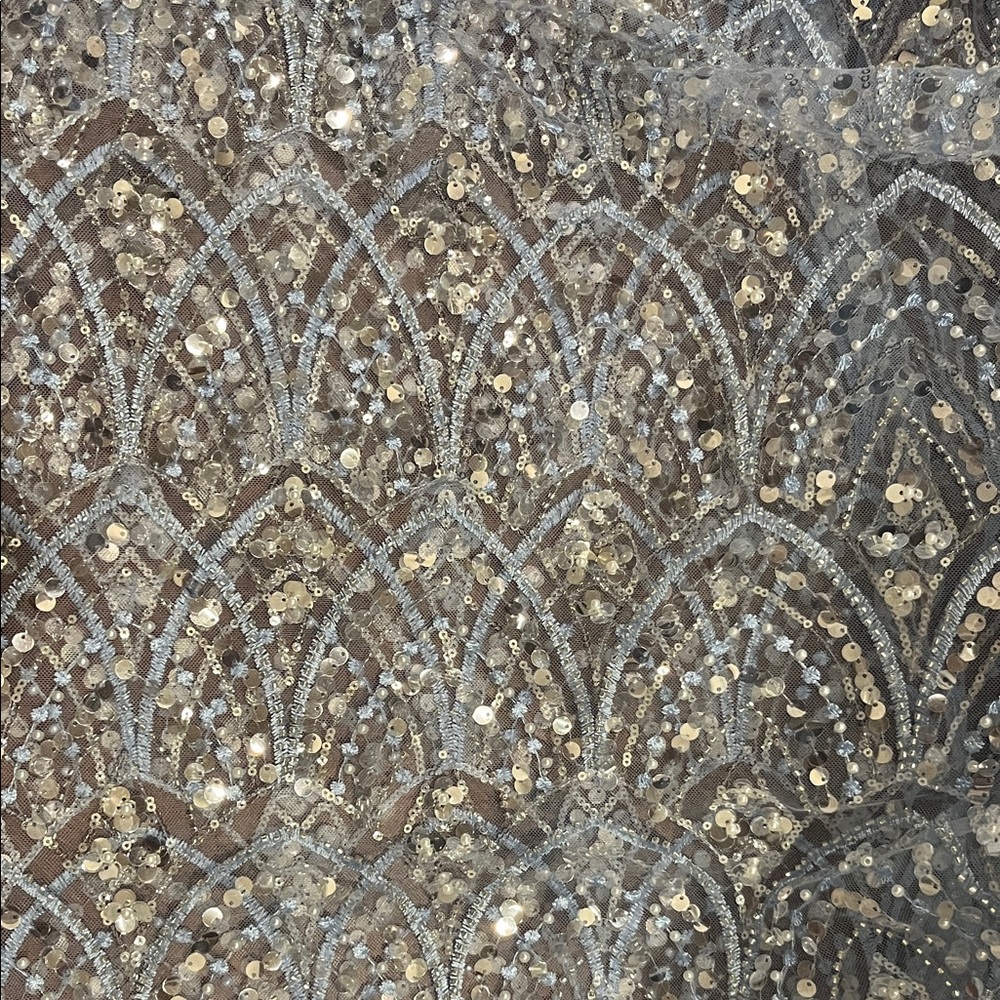 Silver Sequin Patterned Fabric - image 2